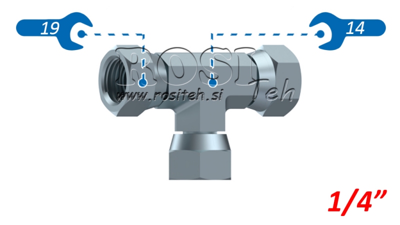 HYDRAULISK T-STYKKE MED SVINGMUTTER BSP 1/4