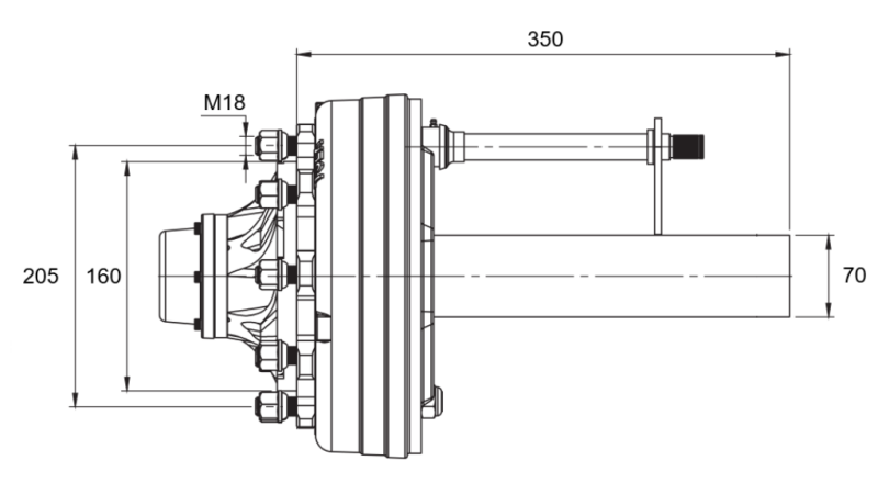 SEMIAXĂ CU FRÂNE - 3600 kg (6 ȘURUBURI) - 250 mm