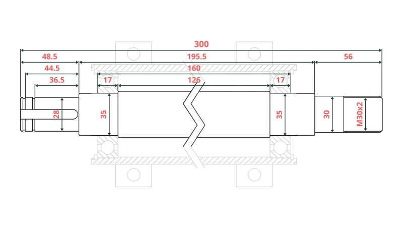 KETAČINIO PJŪKLO VELENAS 300MM (DEŠINĖ SRIEGIS)