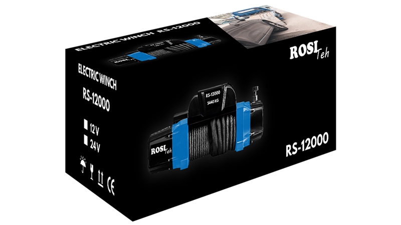 12 V ELEKTRINĖ GERVĖ RS-12000 - 5440 kg - SINTETINĖ VIRVĖ - ECO