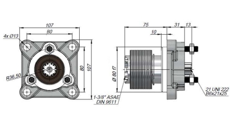 ADAPTATEUR DE PRISE DE FORCE (P.T,O) POUR POMPE UNIVERSELLE EN FONTE – MANCHON FEMELLE – FIXATION A 3 VIS