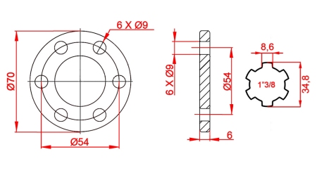 ADAPTATOR P.T.O. CU FLANȘĂ 6 HOLE 1 3/8
