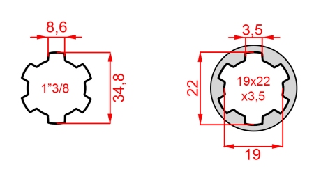 P.T.O. ADAPTERIS 13/8 19x22x3.5 10 dantų