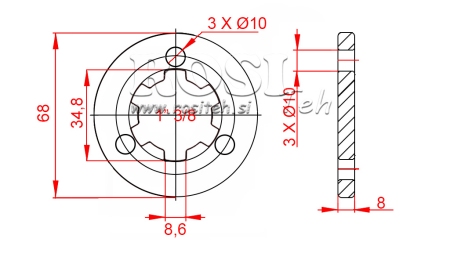 ADAPTOR CARDANIC CU FLANȘĂ 3 GĂURI ȘI ȘTIFT 1-3/8 (80 mm)