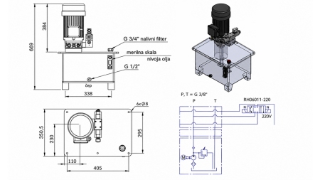 MINI HIDRAVLIČNI AGREGAT 380V AC (4 kW) - 8 cc - 12 lit/min - tank 25 lit