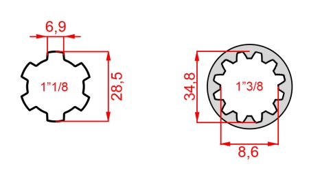 KARDANO ADAPTERIS IŠ 1-3/8 Į 1-1/8 (140 mm)