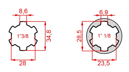 KARDANADAPTER FRAN 1-1/8 TILL 1-3/8 (140 mm)