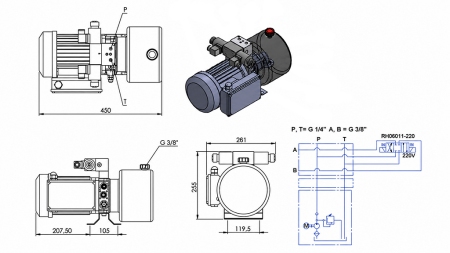 МИНИ ХИДРАВЛИЧЕН POWER-PACK 230V AC (0.75 kW) - 3.7 cc - 5.2 lit/min - резервоар 4 литра