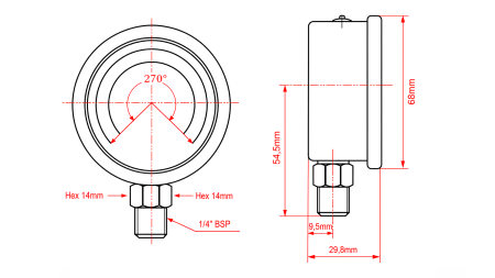 MANOMETRAS DN63 VERTIKALUS 0 - 10 BAR - 1/4