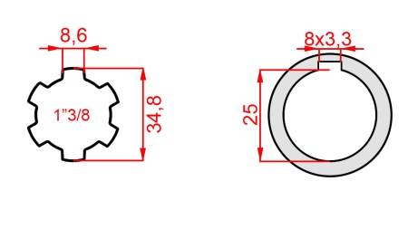 КАРДАНЕН АДАПТЕР 1-3/8 - ОТВОР fi 25 mm (145 mm)