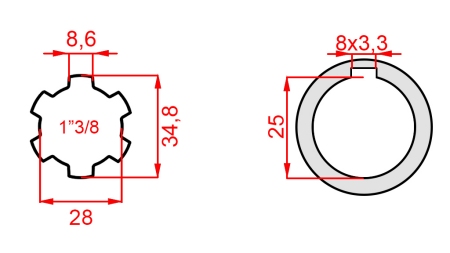 KARDANADAPTER 1-3/8 - HUL fi 25 mm (145 mm)