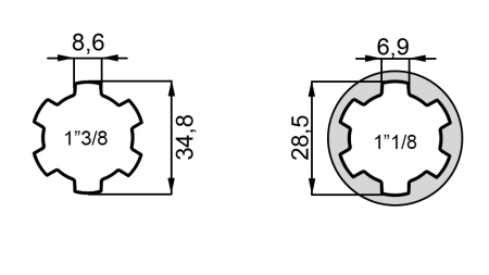 P.T.O. ADAPTER nuo 1”3/8 iki 1”1/8