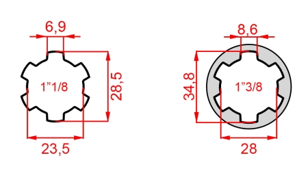 KARDANADAPTERI 1-3/8 → 1-1/8 (140 mm)
