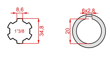 КАРДАНЕН АДАПТЕР 1-3/8 - ОТВОР fi 20 mm (145 mm)