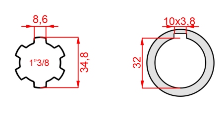 КАРДАНЕН АДАПТЕР 1-3/8 - ОТВОР fi 32 mm (150 mm)