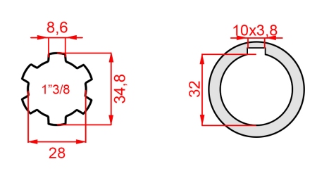 KARDANADAPTERI 1-3/8 - REIKÄ fi 32 mm (150 mm)