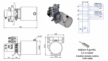 МИНИ ХИДРАВЛИЧЕН POWER-PACK 12V DC - 1.6kW = 2.1cc - 8 литра - 2x двупосочна единица (метал)