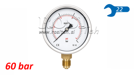 MANOMETRAS DN100 VERTIKALUS 0 - 60 BAR - 1/2