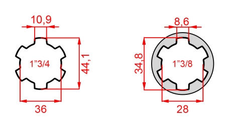 ADAPTATEUR CARDAN DE 1-3/8 À 1-3/4 (150 mm)