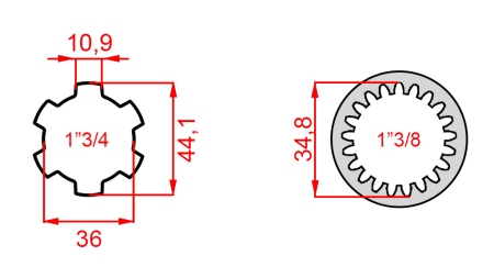 KARDANADAPTER FRA 1-3/8 (21 SPLINES) TIL 1-3/4 (150 mm)