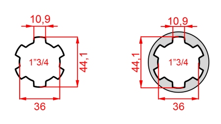 KARDANADAPTERI 1-3/4 → 1-3/4 (165 mm)