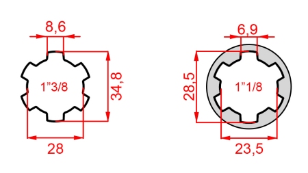 KARDANADAPTERI ADAPTERI 1-1/8 → 1-3/8 (76 mm)