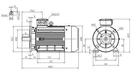 22KW-ELEKTRINIS VARIKLIS Y3 180L-4_1470RPM 3FAZĖS KOJOS+FLANŠAS-B3B5