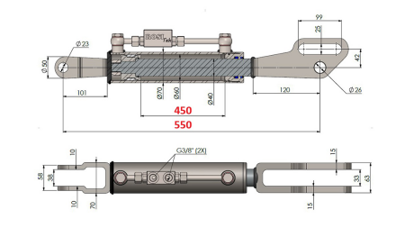 HIDRAULINĖ ŠONINĖ TRAUKĖ 2T SU ŠAKUTE 60/40-100 (450MM-550MM)