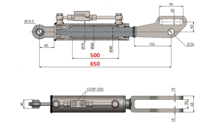 HIDRAULINĖ ŠONINĖ TRAUKĖ 2T SU ŠAKUTE 60/40-150 (500MM-650MM)