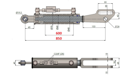 HIDRAULINĖ ŠONINĖ TRAUKĖ 2T SU ŠAKUTE 60/40-250 (600MM-850MM)