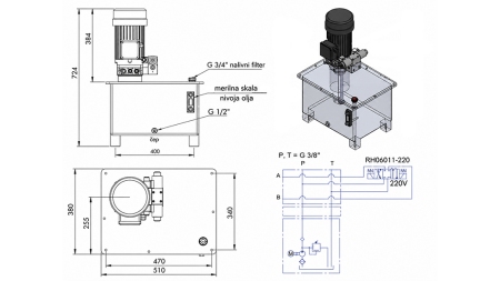 MINI HIDRAVLIČNI AGREGAT 380V AC (4 kW) - 8 cc - 12 lit/min - tank 40 lit