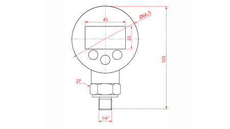 SKAITMENINIS MANOMETRAS DN63 VERTIKALUS 0 - 600 BAR - 1/4