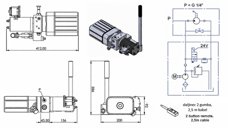 MINI HIDRAULINIS MODULIS 24V DC - 0.8KW = 0.5CC - 1.5 LITRO - VIENO VEIKIMO MODULIS (PVC) SU MANUALINE PUMP