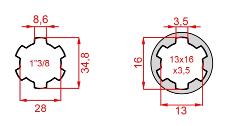 KARDANO ADAPTERIS IŠ 13x16x3,5 (6 DANTYS) Į 1-3/8 (120 mm)