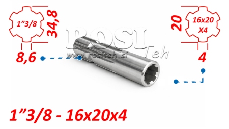 KARDANO ADAPTERIS IŠ 16x20x4 (6 DANTYS) Į 1-3/8 (120 mm)