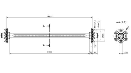 AXA PENTRU REMORCĂ 4800 KG FĂRĂ FRÂNĂ (1500 MM)