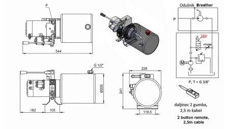 MINI HIDRAVLIČNI AGREGAT 24V DC - 2,2kW = 2,1cc - 8 lit - enosmerni sklop Z ROČNO ČRPALKO