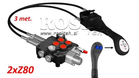 JOYSTICK 2x PAINIKE - BOWDEN VAIJERI 3 m + HYDRAULINEN VENTTIILI 2xZ80 + KELLUNTATOIMINTO