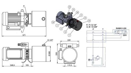 MINI HIDRAULINIS AGREGATAS 230V AC (1.5 kW) - 5.8 cc - 8.2 lit/min - bakas 6 lit