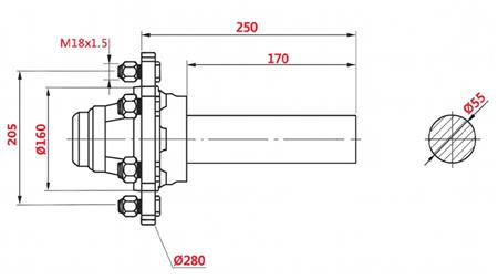 HALVAKSEL UDEN BREMSER - 3000 kg (6 SKRUER) - 250 mm