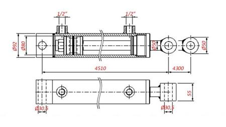 HYDRAULINEN SYLINTERI VAUNUN VETÄMISEEN - REIKÄ 80/50-4300