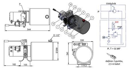 MINI HIDRAULINIS AGREGATAS 12V DC - 1.6kW = 2.1cc - 8 lit - vienpusis surinkimas SU RANKINE PUMPOMIS