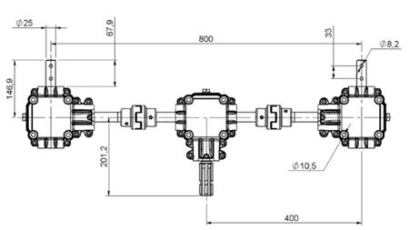 CONJUNTO DE CAIXAS DE CÂMBIO 1:1.44 (27HP-20KW) PARA DISTRIBUIDOR L:800 FERRO FUNDIDO COM SISTEMA DE SEGURANÇA