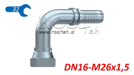 ХИДРАВЛИЧНА ВРЪЗКА BSP ЖЕНСКИ ЛАКЪТ 90° DN16-M26X1,5