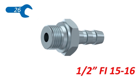 COLLEGAMENTO MASCHIO IDRAULICO 1/2 PER TUBO IN GOMMA Φ 15-16