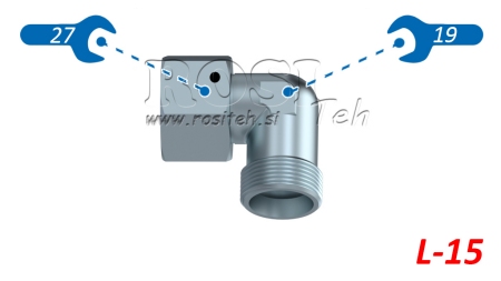 HIDRAVLIČNO KOLENO 90° L-15 Z VRTLJIVO MATICO M22x1,5