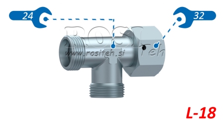 HYDRAULISK T-STYKKE L-18 MED SIDE DREJELIG MØTRIK M26X1,5