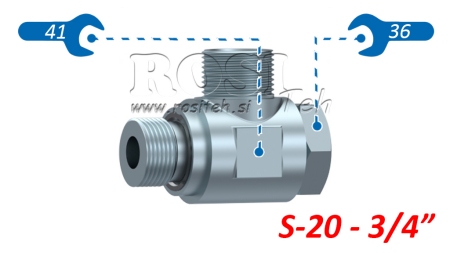 HIDRAULINĖ PASUKAMA KAMPUOTA JUNGTIS SWVE (20S) M30X2-BSP 3/4