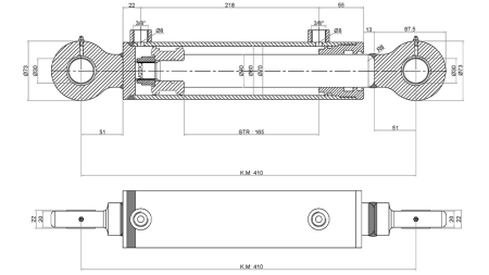 HYDRAULINEN SYLINTERI 60/40-165 KÄÄNTÖVENTTIILILLÄ – KYNTÖAURA MAAN MUOKKAUKSEEN