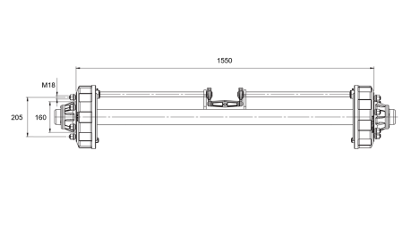 AŠIS PRIEKABAI SU STABDŽIAIS (6 VARŽTAI) - 3800 kg - 1550 mm